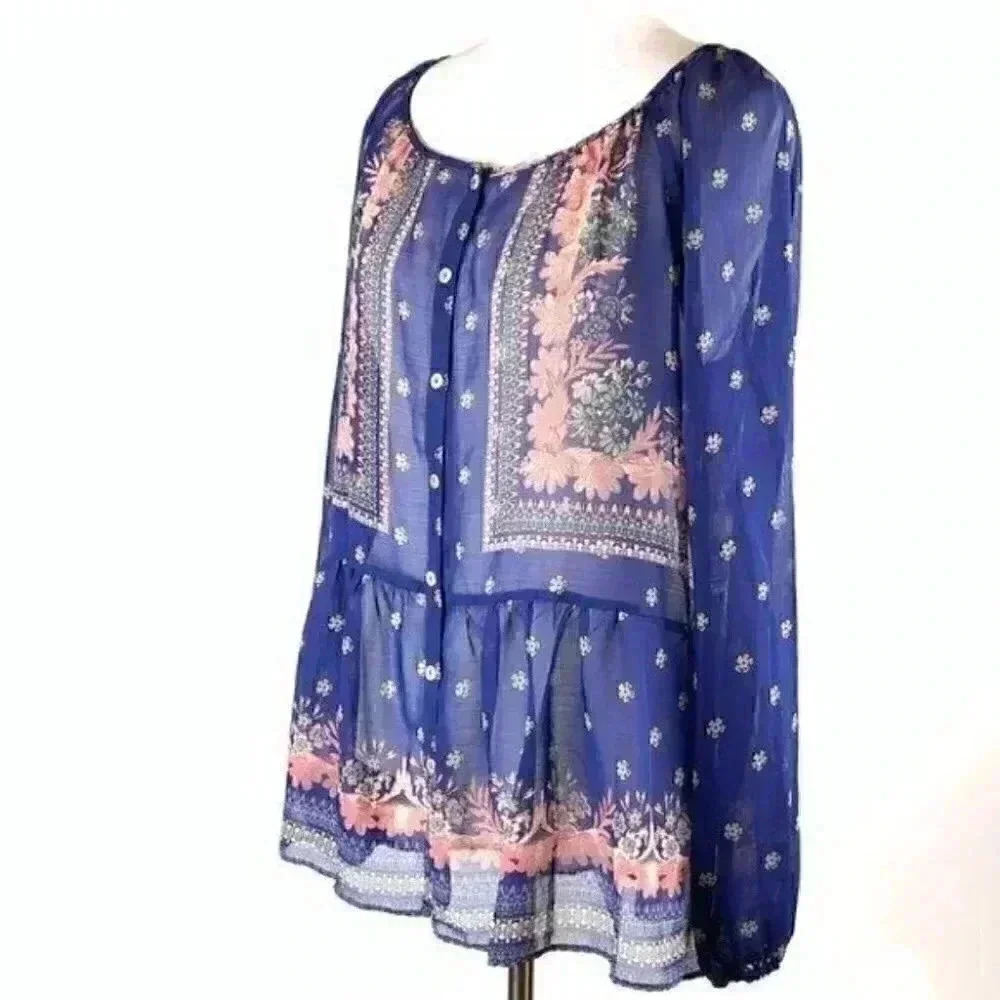 Vintage America top sz S floral Hi-Lo boho peasant - Picture 6 of 9